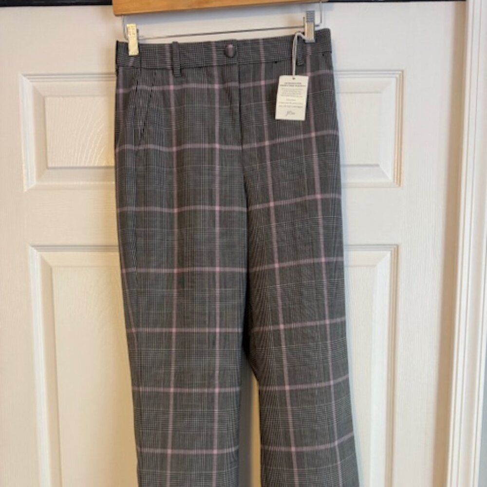J Crew NWT Women's Pants Plaid with Purple Accent Flare Leg Size 4